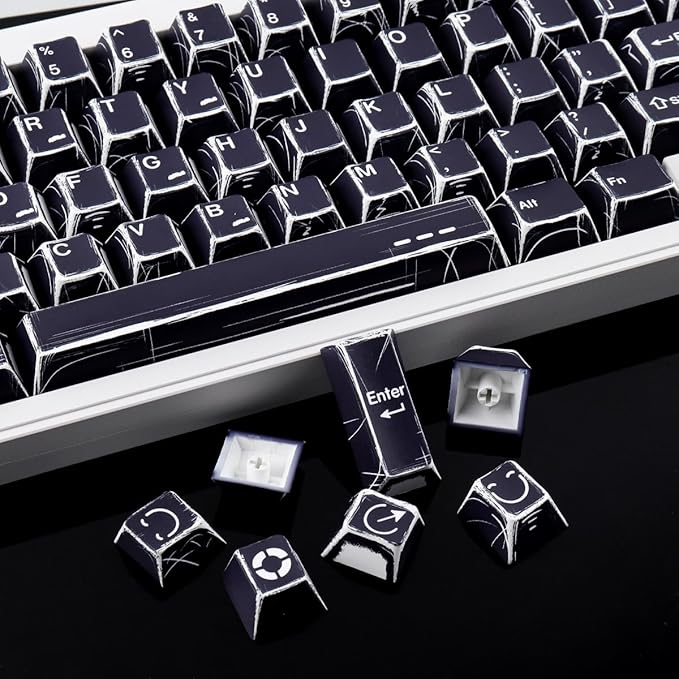 Heykit PBT Keycaps - Japanese Manga Theme Keycaps for 60% 65% 75% 100% Keyboard 131 Keys Dye-Sub Custom Cherry Profile Keycap Minimalist Style Key Caps for Cherry MX Mechanical Keyboard Black