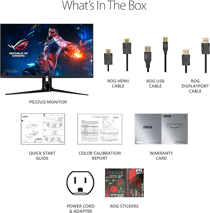 ASUS ROG Swift PG32UQ 32” 4K HDR 144Hz DSC HDMI 2.1 Gaming Monitor UHD (3840 x 2160) IPS 1ms G-SYNC Compatible Extreme Low Motion Blur Sync Eye Care DisplayPort USB DisplayHDR 600