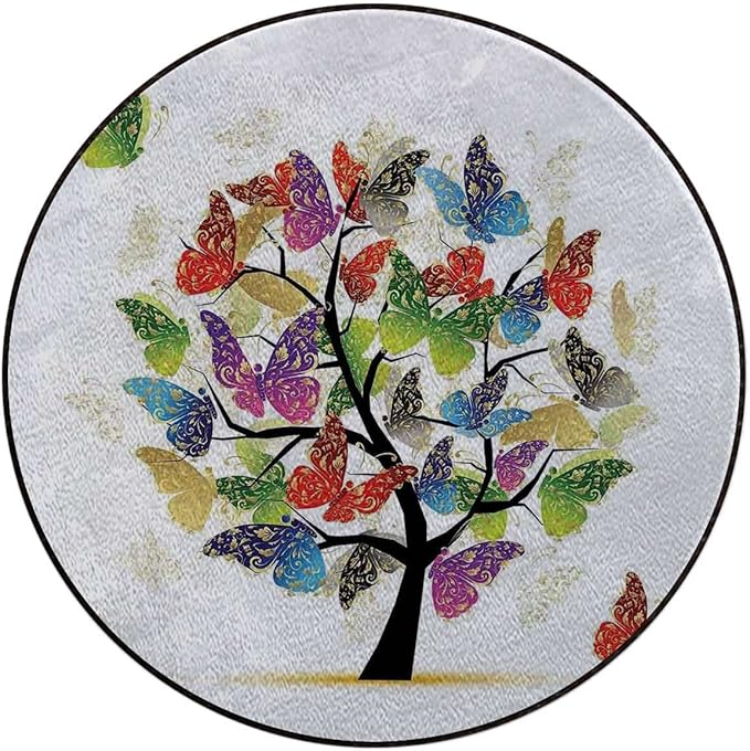 MultiRound mat Office Chair Mat Shaded Animals Tree Colored Wings Flying Hardwood Floor Protection mat for Office and Home Computer Chairs Tree of Life Diameter 60 in