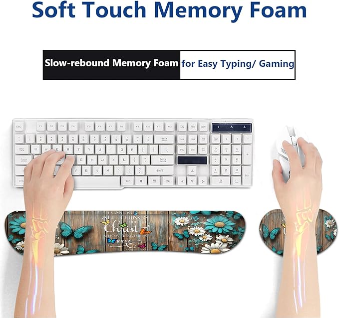Large Mouse Pad + Keyboard Wrist Rest Set Extended Gaming Mousepad (31.5X11.8 inch) with Non-Slip Rubber Ergonomics Memory Foam Mouse Wrist Rest Support Wooden Wall Philippians 4:13 XXL Desk Pad