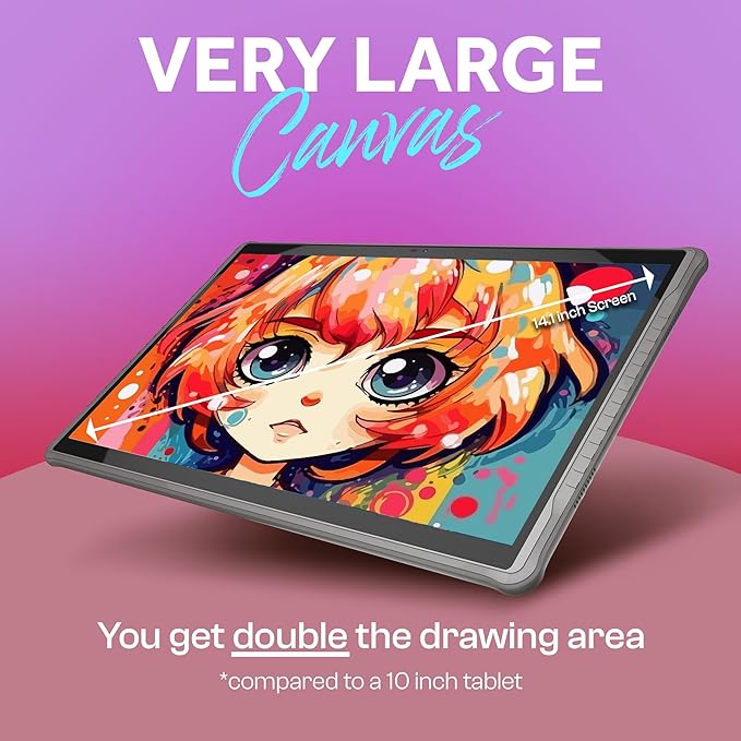 PicassoTab-X14 Standalone Drawing Tablet • No Computer Needed • Largest 14 Laminated Screen • Pro Drawing Apps &amp Tutorials • 4096 Pressure Stylus • Portable Digital Graphic Tablet for Artists -X1