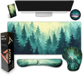 AQQA Desk Pad and Keyboard Wrist RestLarge Mouse Pad + Keyboard Pad+Mouse Wrist Support+Coaster +Mobile Phone Holder Non-Slip Desk Mat Protector for Office Home(31.5×15.7 InchesForest Tree)