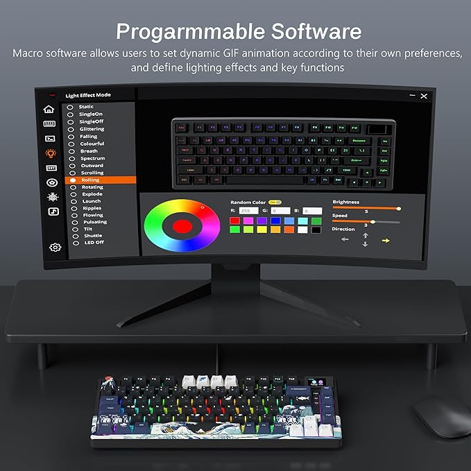 Womier SK80 75% Keyboard with Color Multimedia Display Mechanical Gaming Keyboard Creamy Sound Wired Hot Swappable Gasket Mount RGB Custom Key Board Pre-lubed Stabilizer for Mac/Win Black Kanagawa
