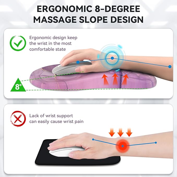 AIMSA Upgraded Wrist Rest Support Mouse Pad Ergonomic Mousepad Massage Memory Foam Design Pain Relief Comfortable Wrist Cushion Mat Non-Slip PU Base for Home Office Purple Marble