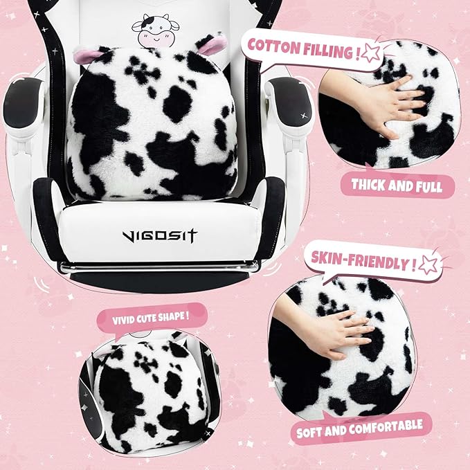 【Gaming Chair with Paw Cushion】 Kawaii PC Gamer Chair for Girls Teens Adjustable Height &amp 90-155° Recline 360° Swivel with Retractable Footrest (BlackWhite)