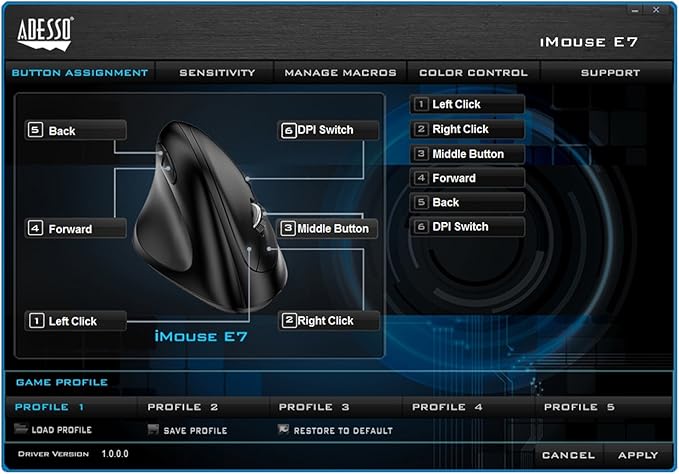 Adesso Imouse E7 - Ergonomic Mouse for Left Hand with Cable Programmable Functions and Adjustable Weight Black