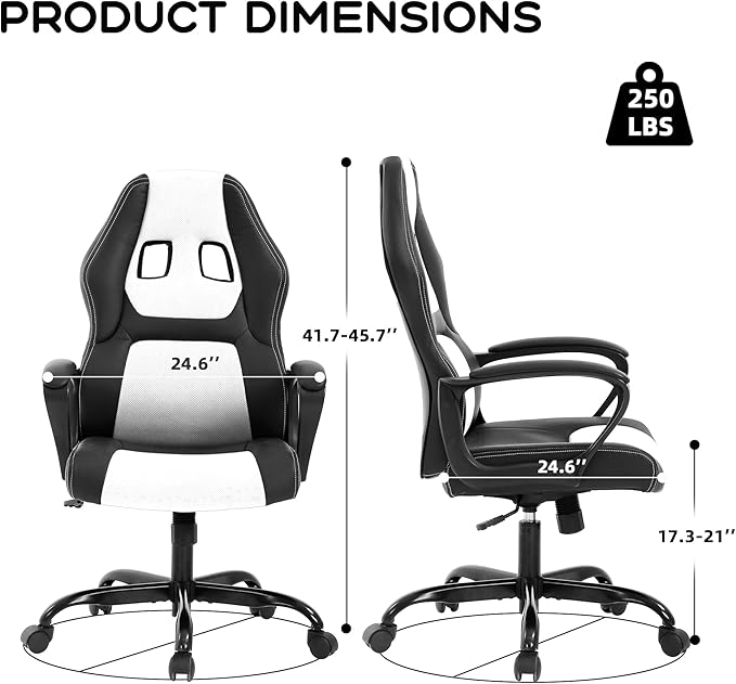 MKDLUFEI Video Game ChairErgonomic Office Chair Desk Chair and Lumbar Support PU Leather Recliner with HeadrestHeight Adjustable Computer Chair for Adults (White)