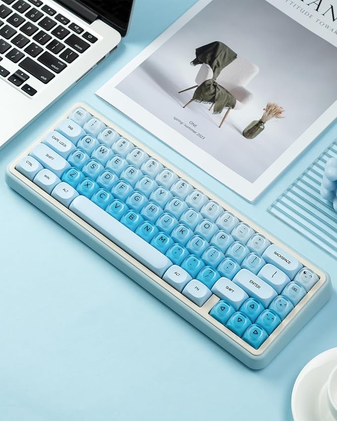 132 Keys PBT Keycaps Jelly Keycaps Cute Custom Creamy Key caps MOA Profile for 61/68/84/87/98/100 Cherry Gateron MX Mechanical Keyboards Blue