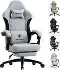 Gaming Chair Fabric with Pocket Spring Custion Ergonomic High Back Video Game Chair with Footrest Massage Lumbar Support Height Adjustable Comfy Computer Chair for Adults Game Office Gray