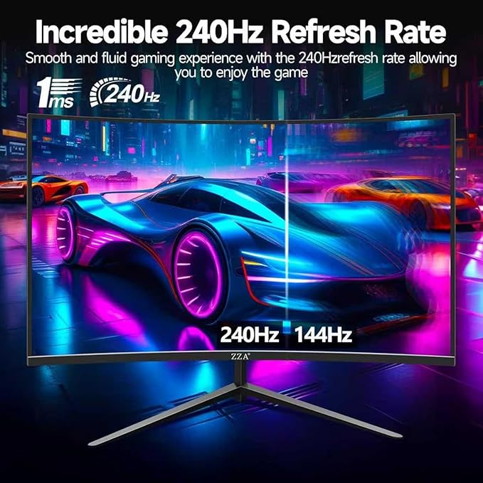 ZZA 32 Inch Curved Gaming Monitor 240Hz Curved Monitor Computer Monitor-HDMI DP USB Headphone Ports1080p 1K FHD Ultra Slim Curved Screen with Wide AngleHigh Refresh Rate Immersive PC Gaming
