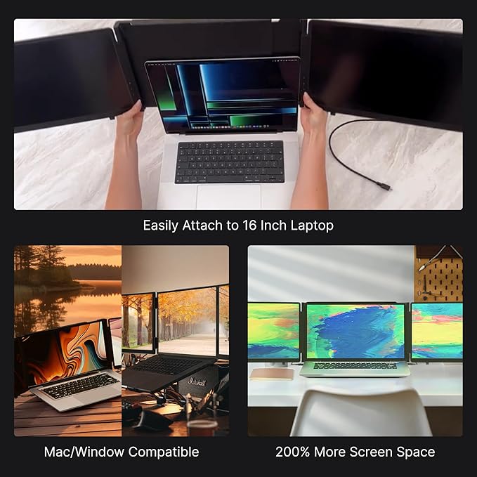 16 Pro Triple Laptop Screen Extender Dual 16 2k Portable Monitors 144Hz 100% DCI-P3 Compatible with 16 MacBook Pro M1 M2 M3 M4 &amp Windows Laptops for Gaming Creators &amp Professional