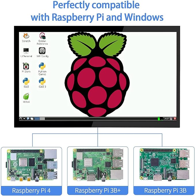 HMTECH Raspberry Pi Screen 10.1 Inch Touchscreen Monitor 1024x600 Portable HDMI Monitor 16:9 IPS Screen Display for Raspberry Pi 5/4/3/2/Zero/B/B+ Win11/10/8/7 Free-Driver