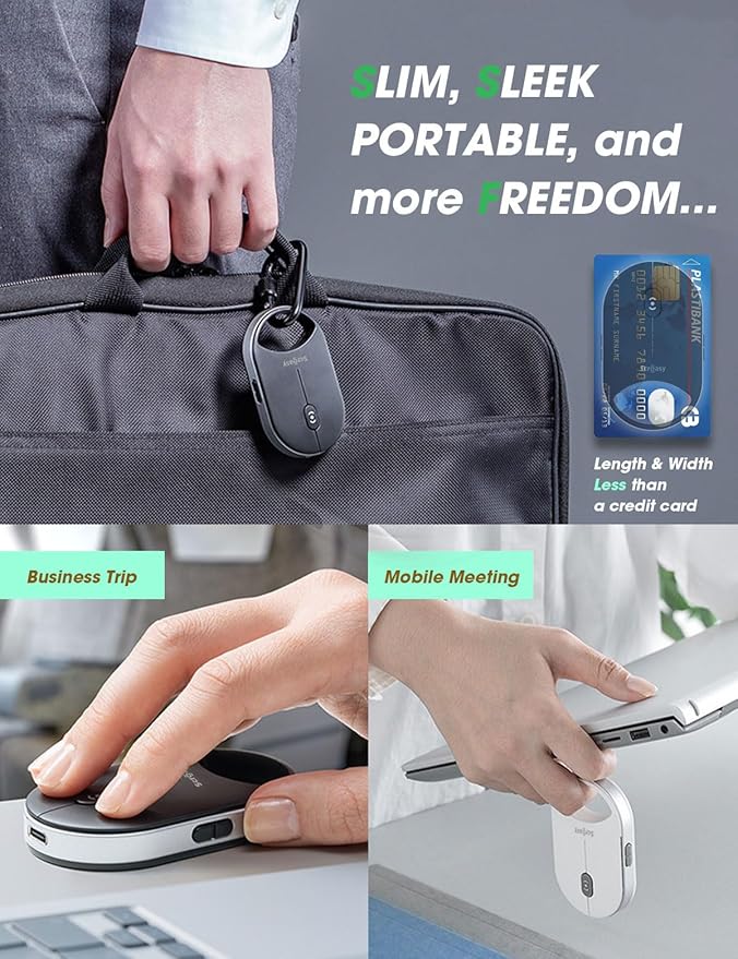SCROEASY---The Mouse Revolution Simply Press to Scroll | Small &amp Slim | 4-Levels DPI | 4-L Scrolling Speed | Silent | Dual Bluetooth/2.4G/USB | Portable Wireless Mice for Notebook Laptop PC (Wh