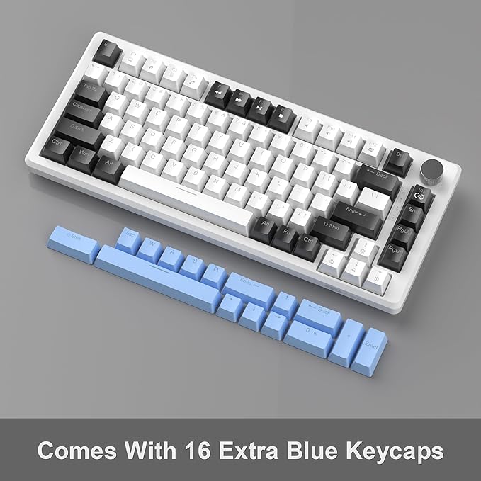 MageGee 75% Mechanical Gaming Keyboard Compact Blue Backlit Wired Gaming Keyboards with Brown Switches EVA Foam Knob Control STAR75 Portable NKRO PC Gaming Keyboard - White &amp Blue