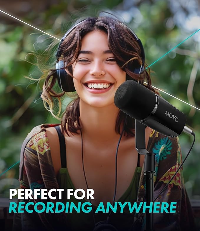 Movo UM6 Dynamic Podcast Microphone with Built-in GainCast Preamp - XLR and USB C Outputs - Studio Mic for Gaming Podcasting Streaming Vocals Computers and Content Creation