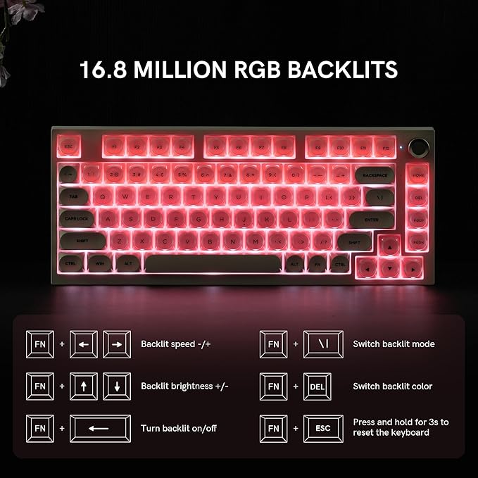 COSTOM WK75 75% Wireless Gaming Mechanical KeyboardBT5.0/2.4GHz/USB-C Hot Swappable Pre-lubed Custom Linear SwitchesGasket StructureRGB Backlit Keyboard for PC/Laptop/Xbox/PS4/PS5 (Pink)
