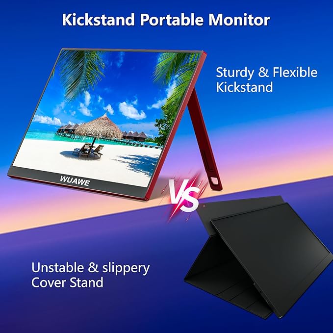 WUAWE Portable Monitor 16 inch Gift for Girls 1920x1200P FHD 100% sRGB for Drawing &amp Design USB C HDMI External Screen Ultra-Thin Metal for Laptop/Mac/Phone/Xbox/PS5(Red)