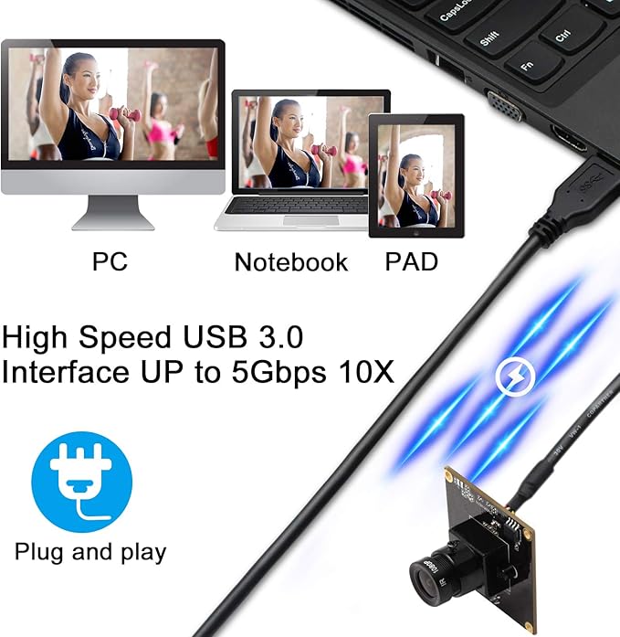 2MP USB Camera Module 1080p Webcam USB 3.0 Webcamera with Sony IMX291 Sensor Industrial Camera Supported OTG 0.01LUX Low Illumination for Android Windows Linux Mac PC Raspberry PI