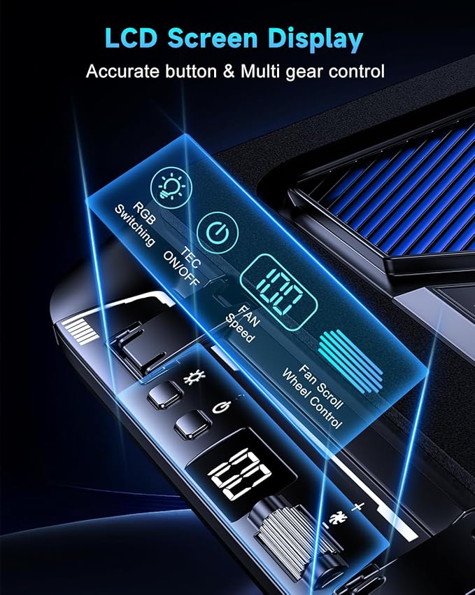 Laptop Cooling Pad with Dual Core Cooler Gaming Laptop Cooler with 5.5in 2 Powerful Turbofan(9500 RPM) Fast Cooling Laptop 12-21in 5 Height Stands 100 Gear Speed LCD Screen RGB Phone Holder