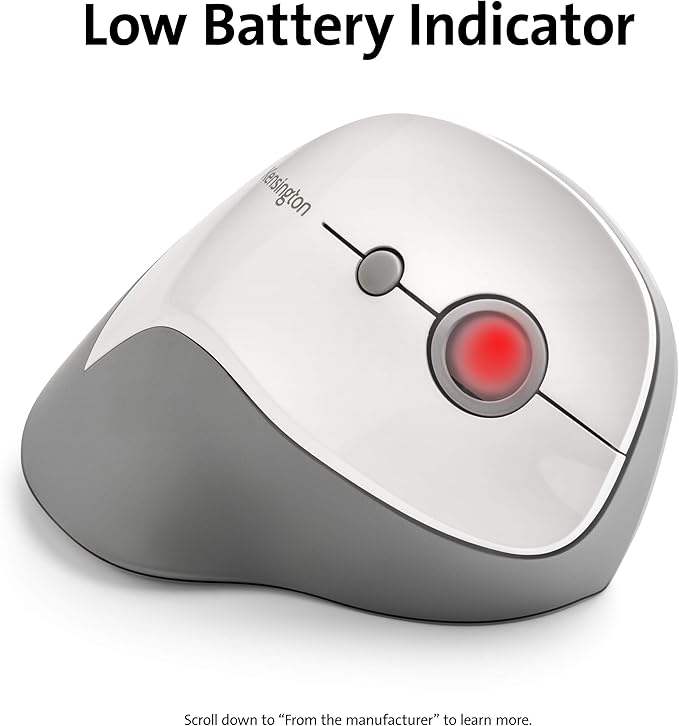 Kensington Pro Fit Ergo Vertical Wireless Mouse- Gray White