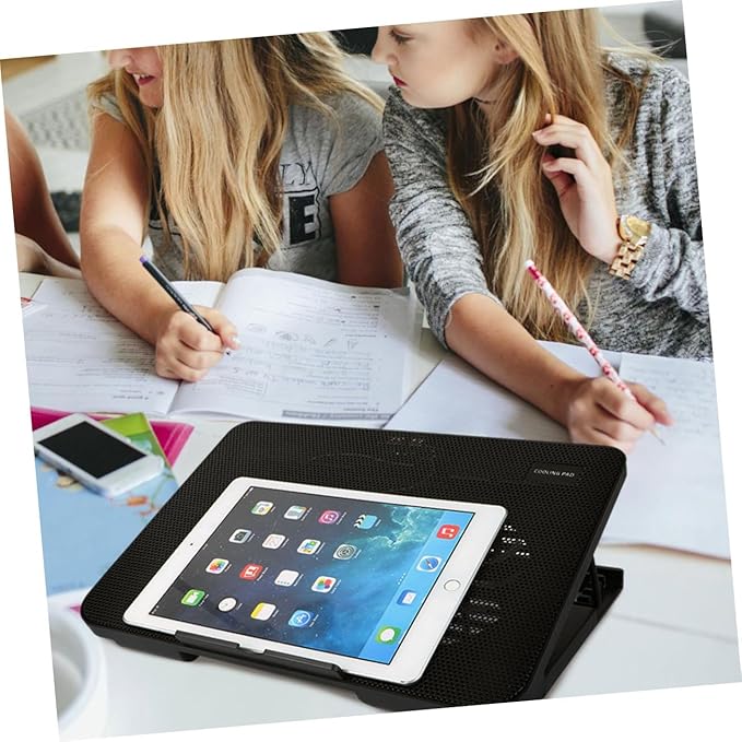 Cooling Pad with Dual Fans Portable USB Cooler for Heat Dissipation Easy to Install Stand Black