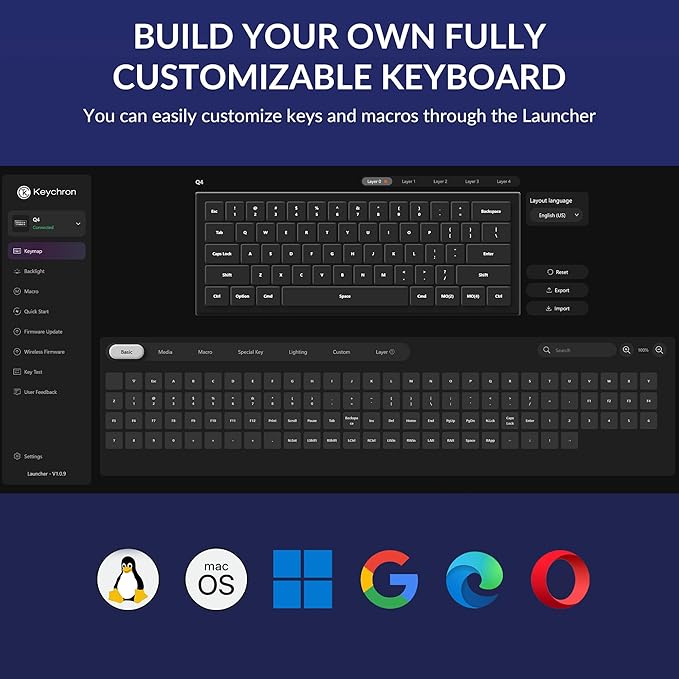 Keychron Q4 Wired Custom Mechanical Keyboard QMK/VIA Programmable Macro Full Aluminum Hot-Swappable Gateron G Pro Brown Switch 60% Layout Double Gasket Compatible with Mac and Windows - Blue