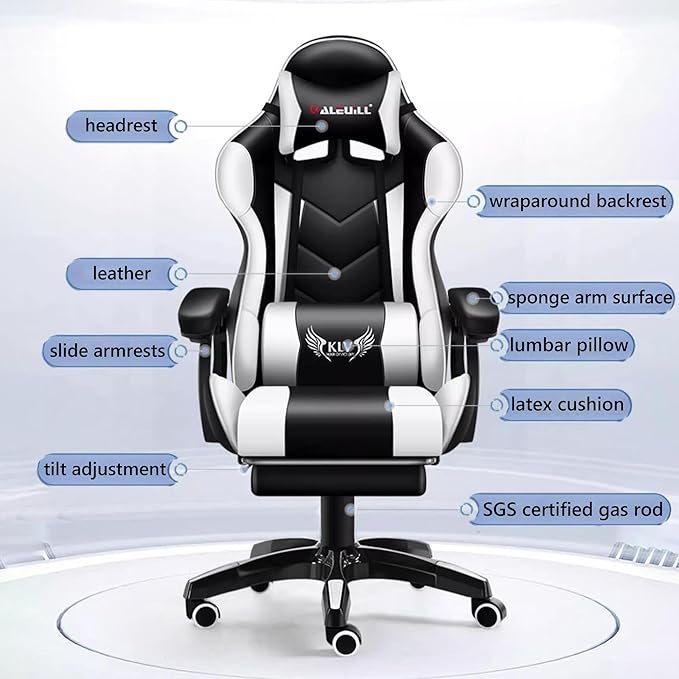 Gaming Chair Office Chair Desk Chair 360° Swivel Ergonomic Leather Computer Chair with Lumbar Support Headrest Reclining Video Game Chairs for Adults