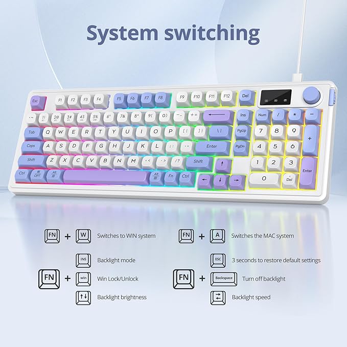 Owpkeenthy 96% Membrane Keyboard Wireless 100% Quiet Mechanical Feeling Gaming Keyboard Gasket RGB Keyboard with Knob &amp Number Pad Triple Mode Bluetooth 5.0/2.4G/Wired for Laptop Desktop(98 Blue)