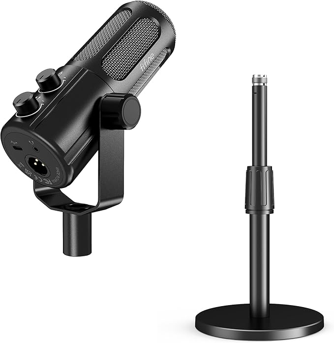 FIFINE Podcast Microphone with Desktop Mic Stand SetUSB/XLR Dynamic Microphone with Adjustable Heavy-Duty Desktop Stand for Recording Gaming Broadcast (Tank6+BS1)