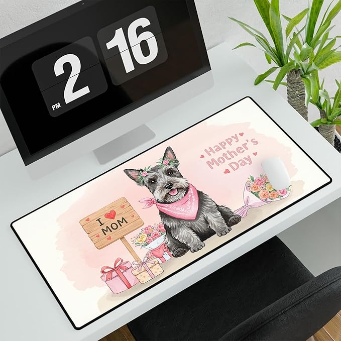 Happy Mother's Day Scottish Terrier Love Dog Mom Heart Flower Desk Mat Full Keyboard Mouse Pad Scottie Dog Lover Gifts Large Mousepad 12004