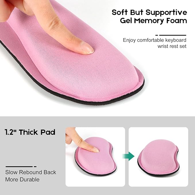 Excel Cheat Sheet Mouse Pad Set | 3-Piece XXL Ergonomic Desk Mat with Wrist Rest for Office &amp Gaming(Blush)