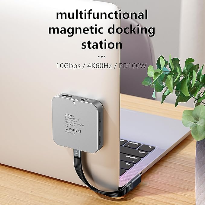 Magnetic USB C Hub 8 in 1 &amp Type-C Docking Station M.2 NVMe 2230 SSD Enclosure 4K@60Hz HDMI 10Gbps USB-A/USB-C 3.2 SD/TF 3.0 Card Solt AUX 100W PD for iPhone 15 16 MacBook Pro Air Laptop