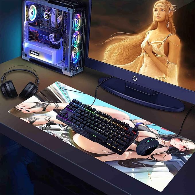 Sexy Anime Mouse Pad Large Computer Gaming Gamer Pad Keyboard Non-Slip Pc Desk Mat XXL Sexy Butt Breasts Chest (B31.49x15.74 inche)