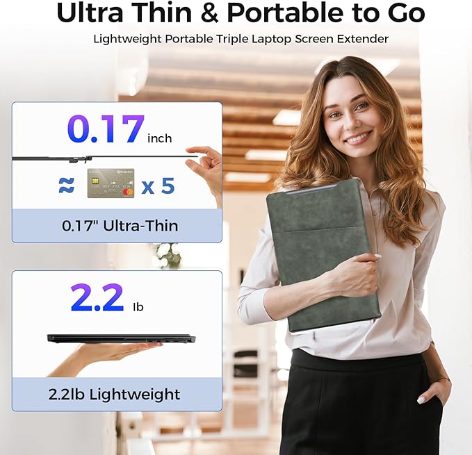 Redalf 14” Triple Laptop Screen ExtenderUltra-Thin &amp Lightweight (2.2lb) Portable 1080P FHD IPS Monitor Plug &amp Play USB-C/HDMI Fits 13–17.3” Laptops for Mac/Windows/Chrome