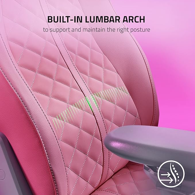 Razer Enki Gaming Chair: All-Day Comfort - Built-in Lumbar Arch - Optimized Cushion Density - Dual-Textured Eco-Friendly Synthetic Leather - Reactive Seat Tilt &amp 152-Degree Recline - Pink