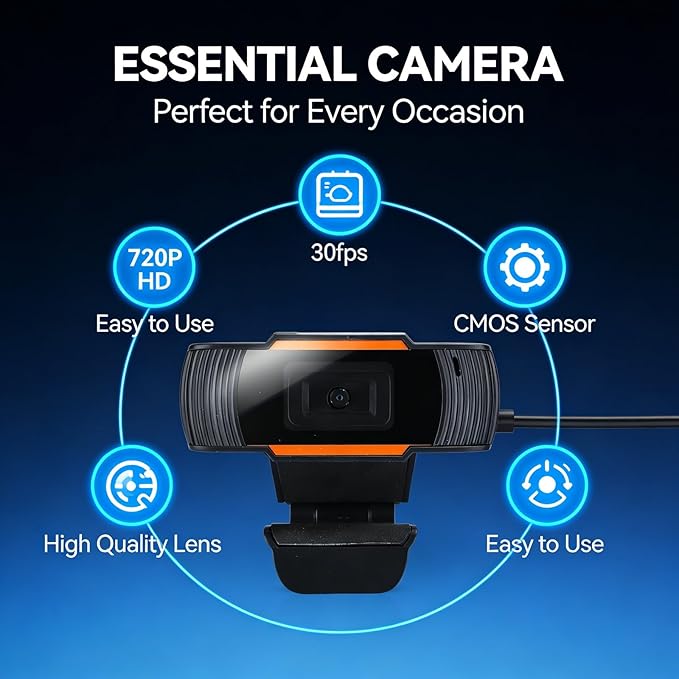 720P High Definition Webcam Camera USB 2.0 Digital PC Laptop Desktop Compatible - True Color Image Automatic White Balance Video Conferencing Ready