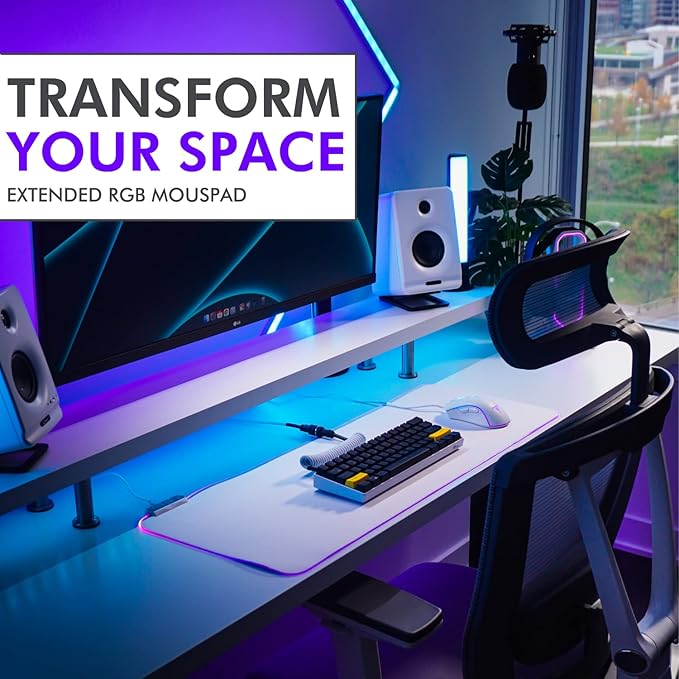 Tilted Nation Bone White Gaming Mouse Pad RGB - Large LED Mousepad - LED Desk mat with 8 Adjustable Light Modes - Non Slip Rubber Base Easy to Clean Water Proof Surface Mat for Keyboard and Mouse