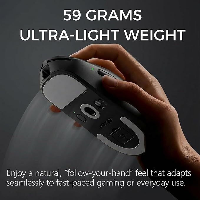 MCHOSE A7 V2 Pro Wireless Gaming Mouse Tri-Mode Connection 59 Grams PAW3395 26K DPI Sensor Wired 8K/Wireless 1K Polling 130 Hour Battery Life - Black
