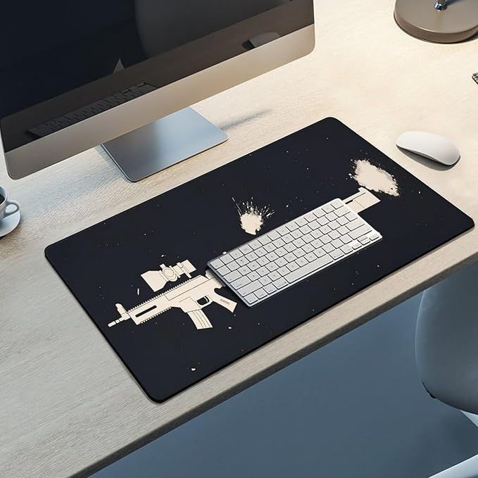 Handgun Mouse Pad Large Desk Mat Extended Keyboard Mouse Pad with Non-Slip Base and Stitched Edge Mouse Mat Desk Pad 30x16 Mouse Pads for Desk Home Office Gaming
