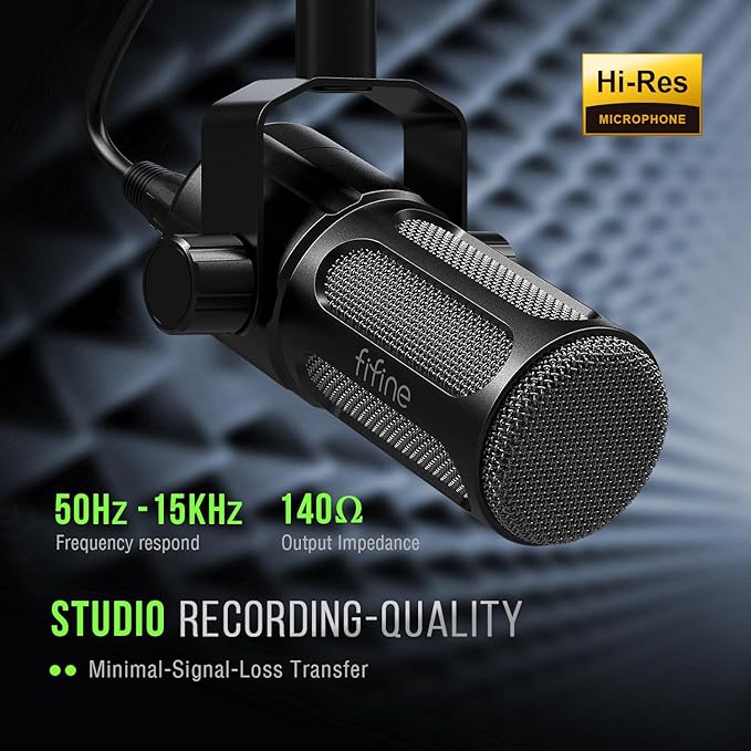 FIFINE XLR Dynamic Microphone with Boom Arm Stand Set Heavy Duty Metal Built with Mid BoostLow-Cut FilterCable Management Compatible with Audio InterfaceMixer for PodcastRecording (Tank1+BM66)