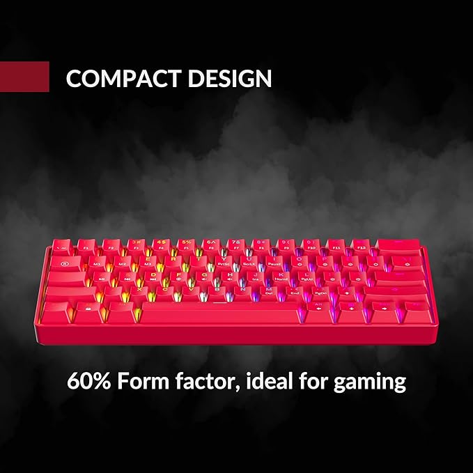 Mechanical Gaming Keyboard - 61 Keys Multi Color RGB Illuminated LED Backlit Wired Programmable for PC/Mac Gamer (Gateron Optical Yellow Red)