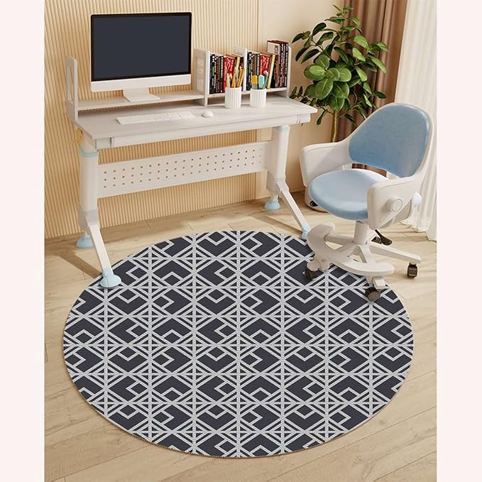 Blue Cream PU Leather Chair Mat for Hardwood Floor Noise Cancelling Symmetrical Circular Pattern Floral Gaming Chair Mat Round Anti-Slip Office Chair Mat for Home Office Geometric Diameter 39.4 in