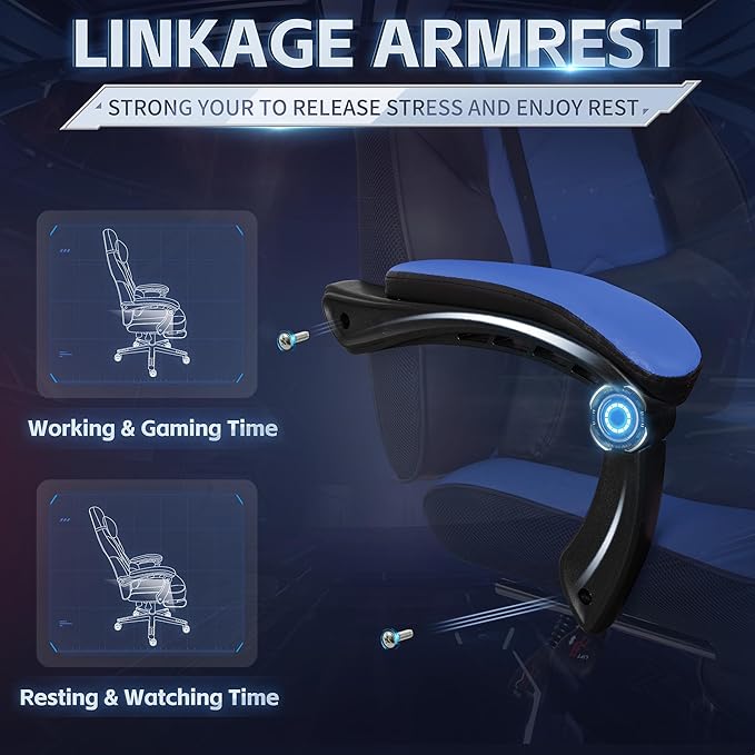 Gaming Chairs for Adults Computer Chair with Footrest and Ergonomic High Back Big and Tall Gamer Chairs with Massage Lumbar Support 360° Swivel Height Adjustable Gaming Chair Blue
