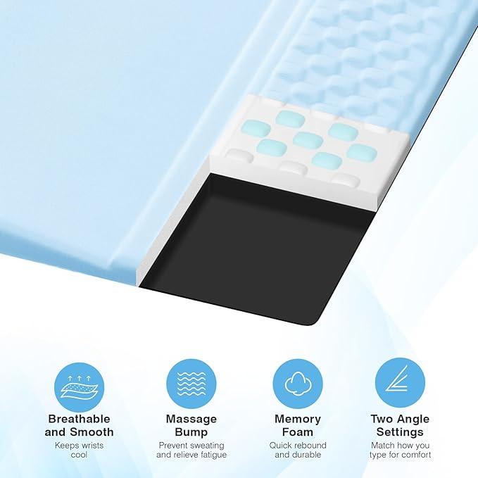Ospelelf Ergonomic Mouse Pad and Keyboard Stand Wrist Rest Set Memory Foam Comfort Pain Relief for Typing Office Desk AccessoriesBlue