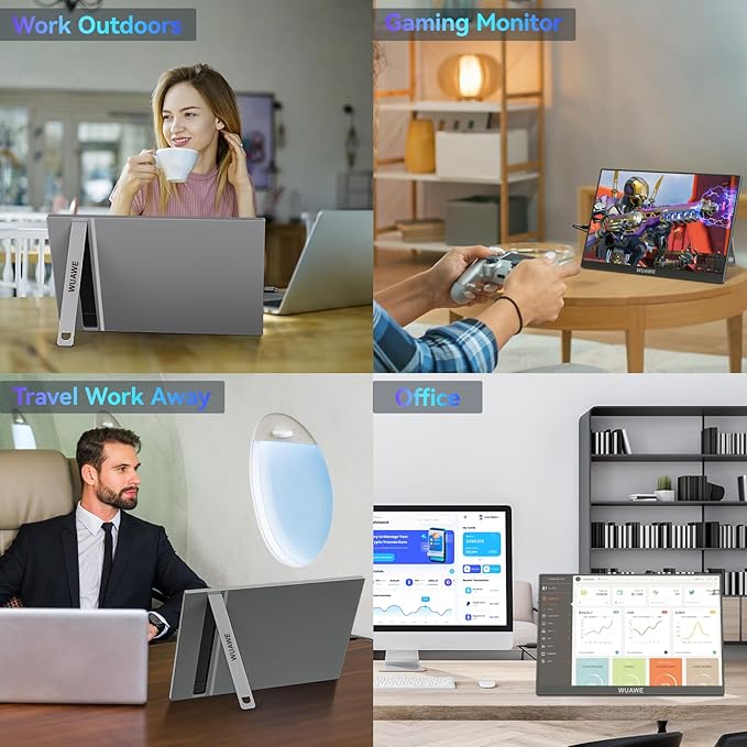 WUAWE 120Hz Portable Monitor 100% sRGB 16 Inch Portable Gaming Monitor with Built-in Stand HDR and Freensync External USB C Monitor for Laptop PC Phone Switch and PS5 (Silver)