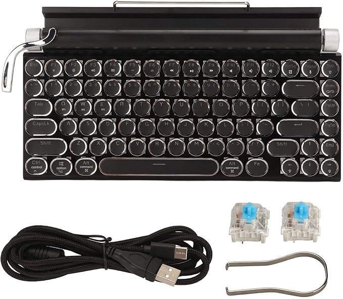 Sanpyl Retro Typewriter Keyboard 83 Keys Vintage Bluetooth Mechanical Keyboard with LED Backlit Blue Gaming Keyboards for Desktop PC Laptop (Black)