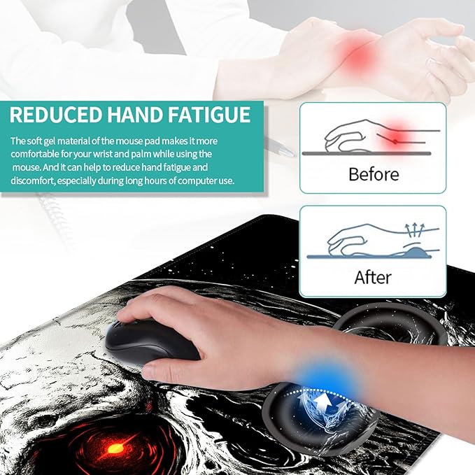 Keyboard Mouse Pad Set Extended Gaming Mouse Pad+Ergonomics Keyboard Wrist Rest Support Memory Foam Easy Typing Pain Relief 4Pcs XL Ultra Thick Desk MatRed Eyed Skull Dark