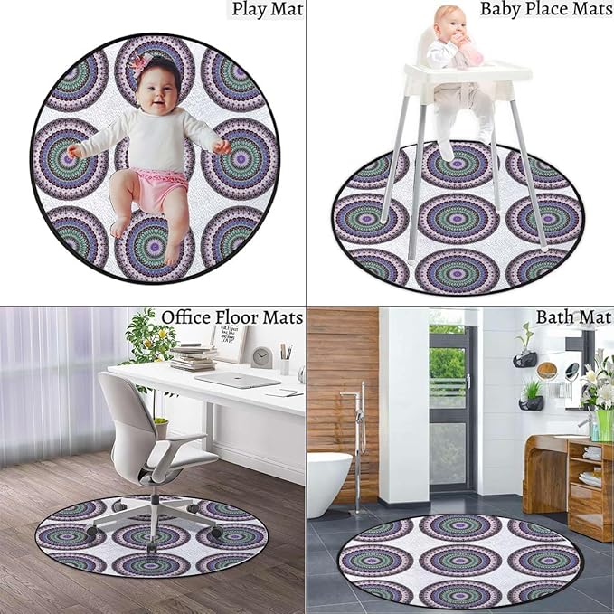 Multi Round Floor Mat Non Slip Absorbent Carpet Yoga Rug for Entryway Bedroom Living Room Sofa Home Decor Oriental Motif with Mix of Hippie Retro Circle Diameter 35.4 in Mandala_00901