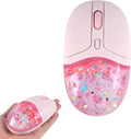 Wireless Mouse with Liquid Quicksand Sequins 2.4GHz &amp Bluetooth Dual Mode Rechargeable Silent Cute Aqua Mouse with LED Light Portable Water Mice for Laptop PC Tablet MacBook Kids Adults Gift (Pink
