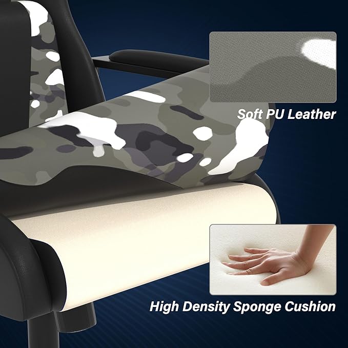 Ergonomic PU Leather Computer ChairHome Office Desk Chair with Adjustable Lumbar SupportExecutive High Back 360°Swivel Rolling Gaming Chairs for Adults(CAMO)